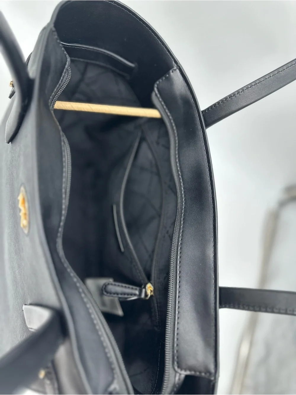Michael Kors Black Saffiano Leather Tote with Gold MK Emblem